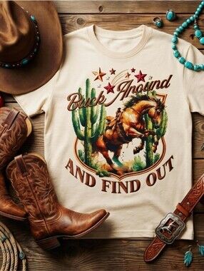 Buck Around and Find Out Western Graphic Tee • Cowboy Rodeo Horse Shirt •